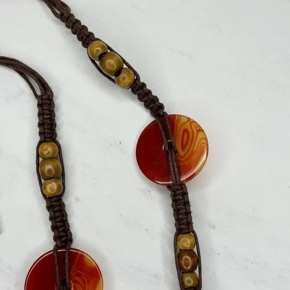 Wood Beaded Swirled Disc Tie Belt Large (L) ✨